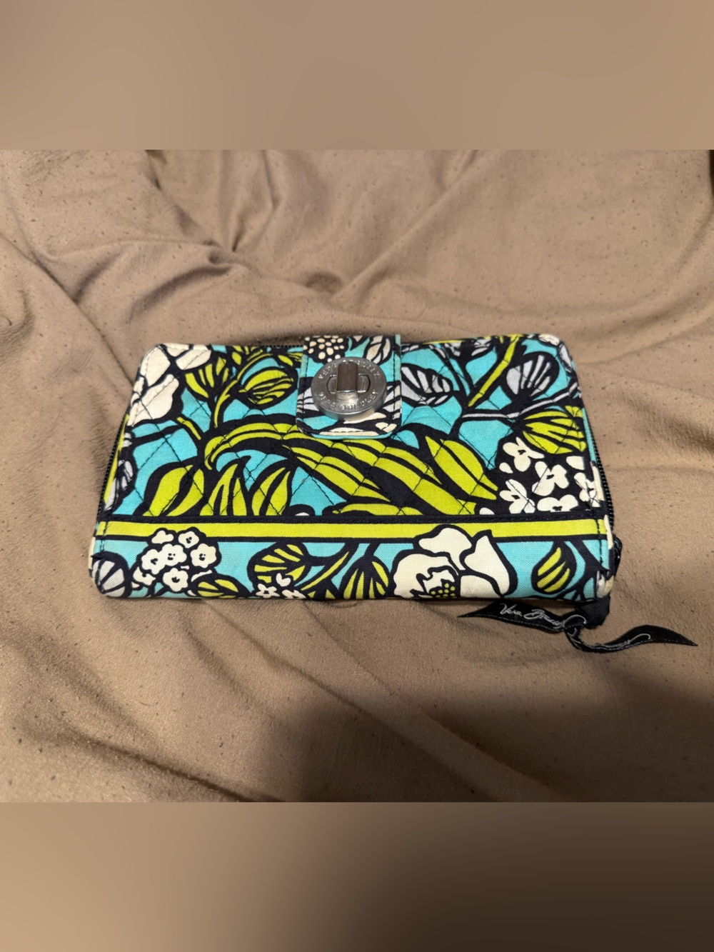 Vera Bradley Floral Quilted Zip Wallet - Blue & Lime